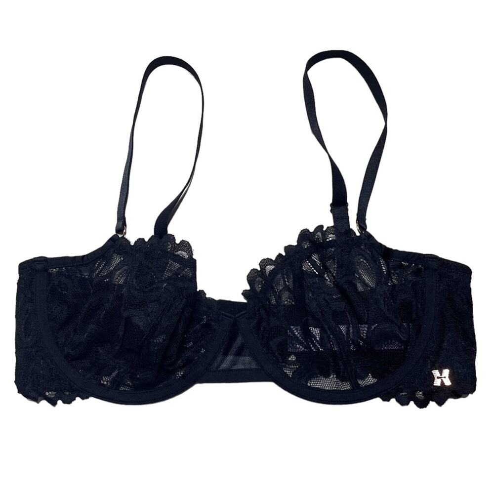 Savage X Fenty Savage Not Sorry Unlined Lace Balconette Bra Black Caviar 34D